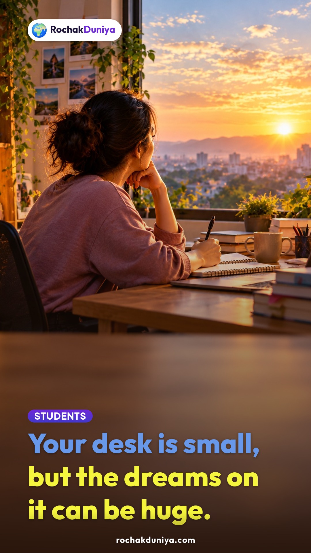 Poster: “Your desk is small, but the dreams on it can be huge.”