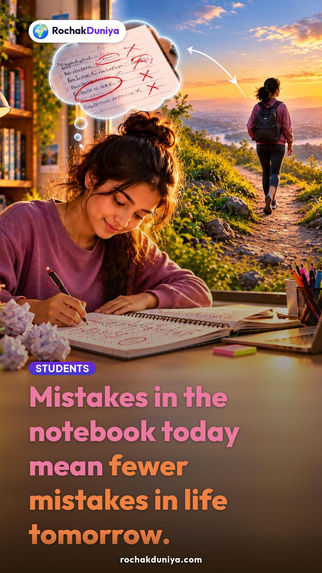 Poster: “Mistakes in the notebook today mean fewer mistakes in life tomorrow.”
