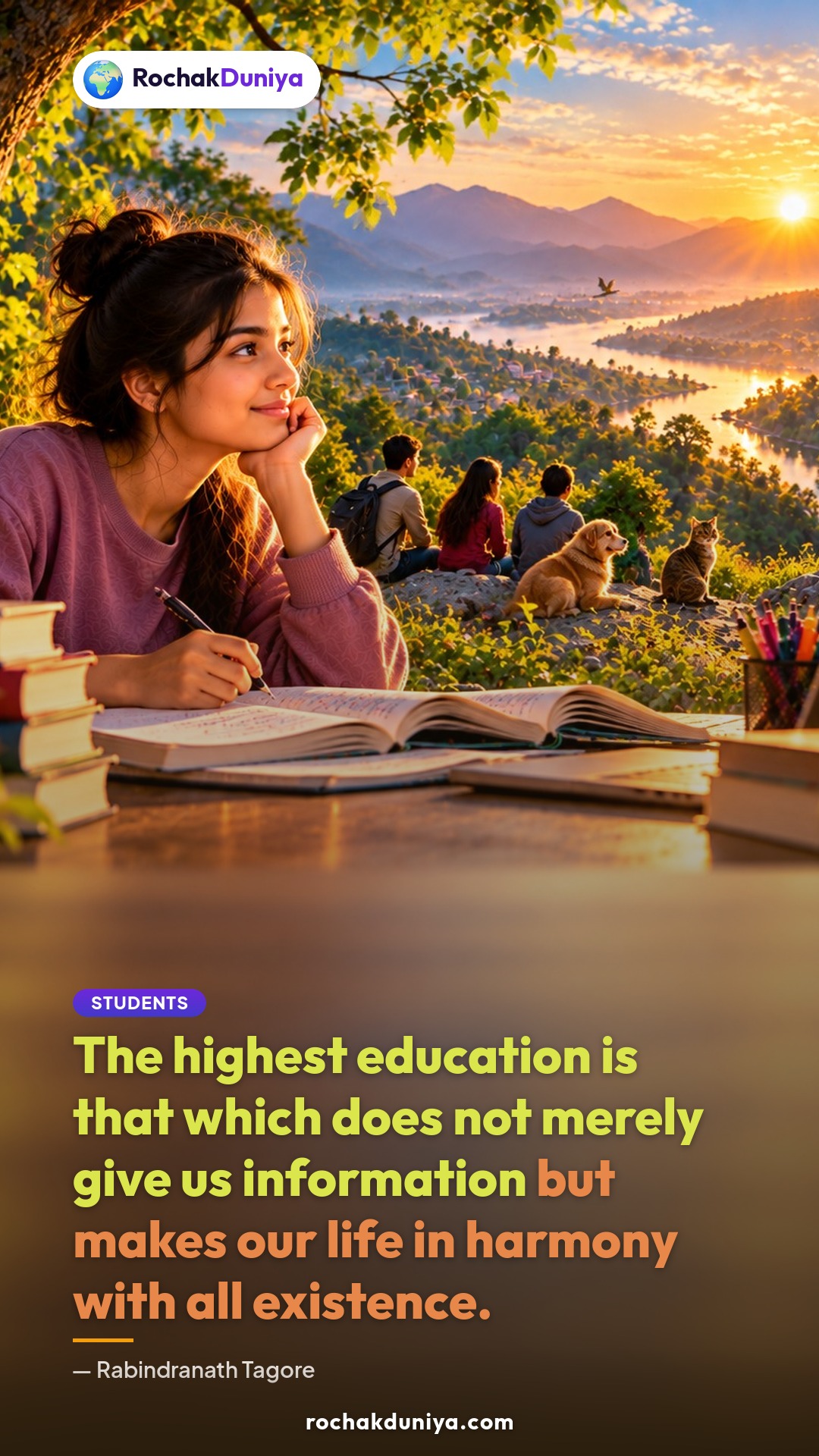 Poster: “The highest education is that which does not merely give us information but makes our life in harmony with all existence.”
