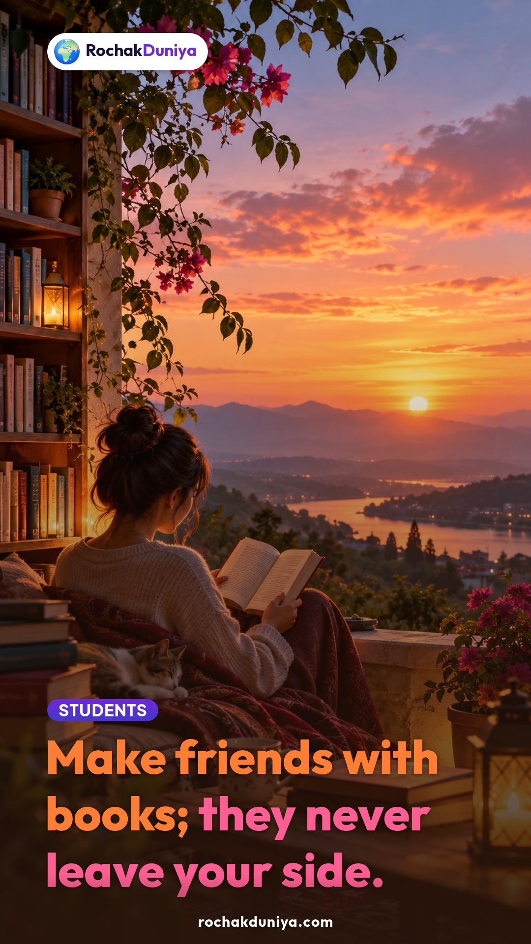 Poster: “Make friends with books; they never leave your side.”