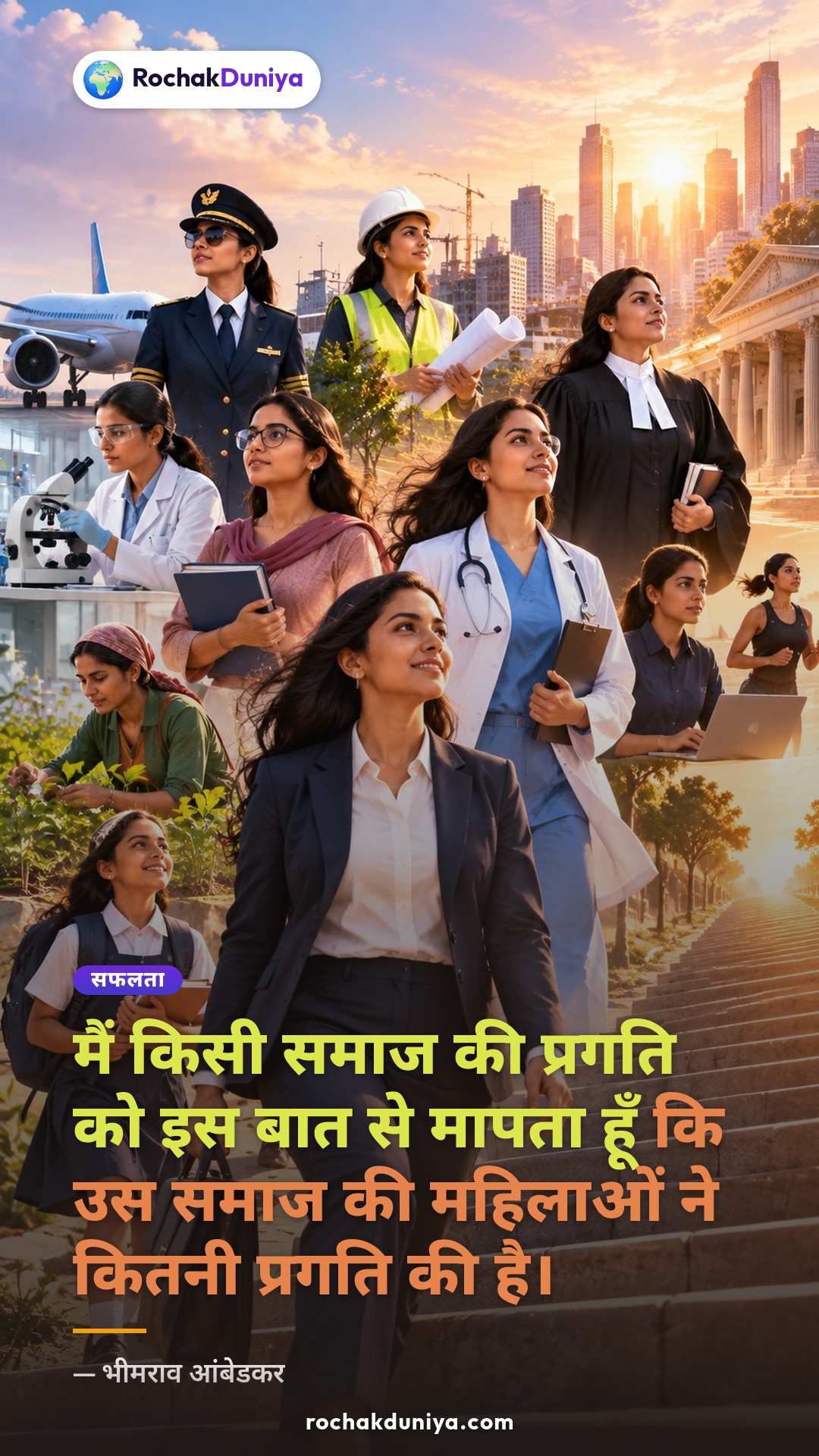 पोस्टर: “मैं किसी समाज की प्रगति को इस बात से मापता हूँ कि उस समाज की महिलाओं ने कितनी प्रगति की है।”