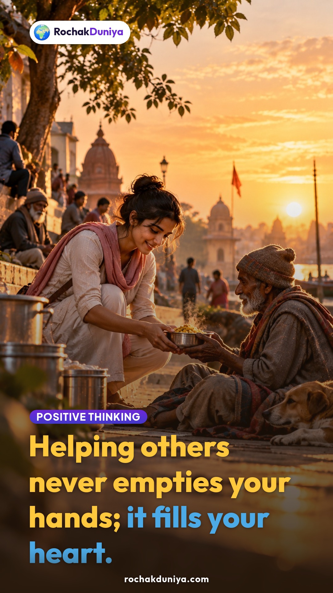 Poster: “Helping others never empties your hands; it fills your heart.”