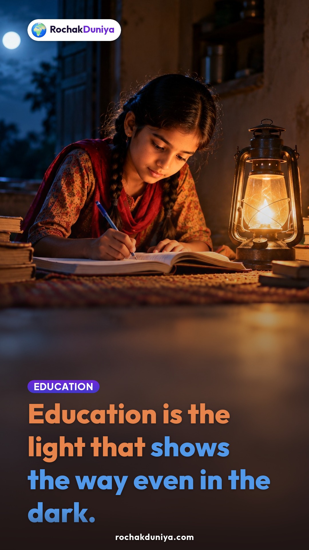 Poster: “Education is the light that shows the way even in the dark.”