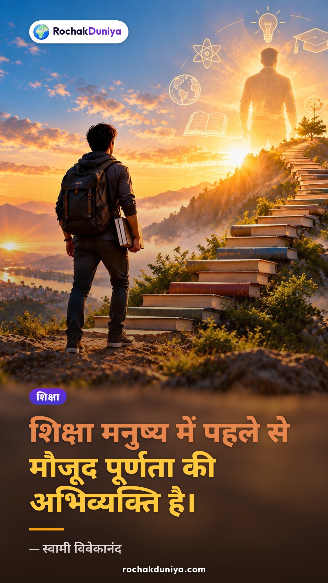 पोस्टर: “शिक्षा मनुष्य में पहले से मौजूद पूर्णता की अभिव्यक्ति है।”