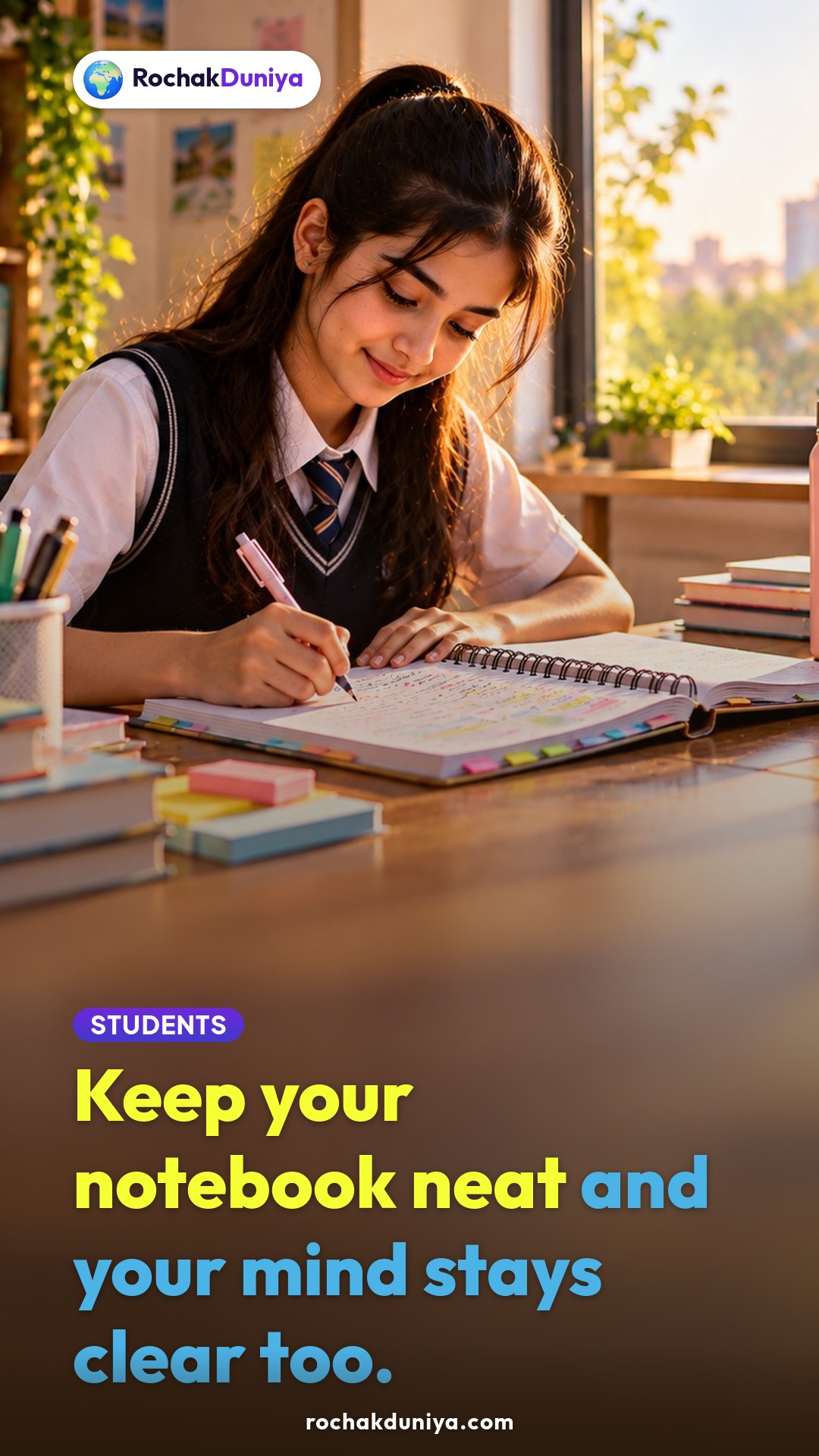 Poster: “Keep your notebook neat and your mind stays clear too.”