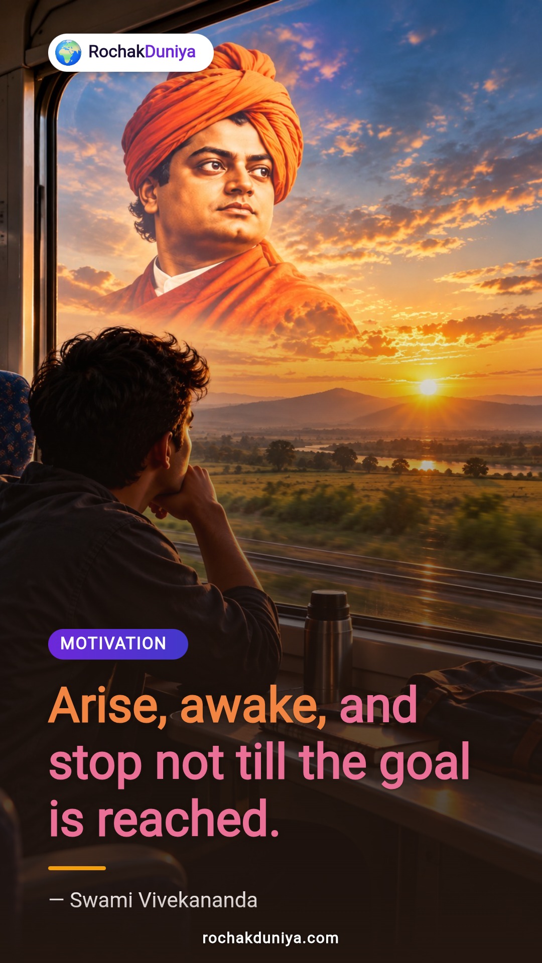 Poster: “Arise, awake, and stop not till the goal is reached.”