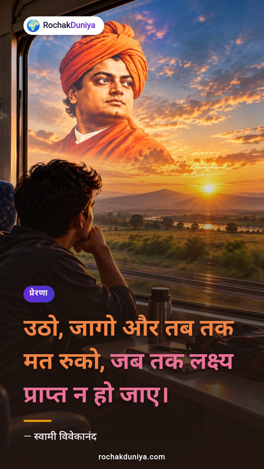 पोस्टर: “उठो, जागो और तब तक मत रुको, जब तक लक्ष्य प्राप्त न हो जाए।”
