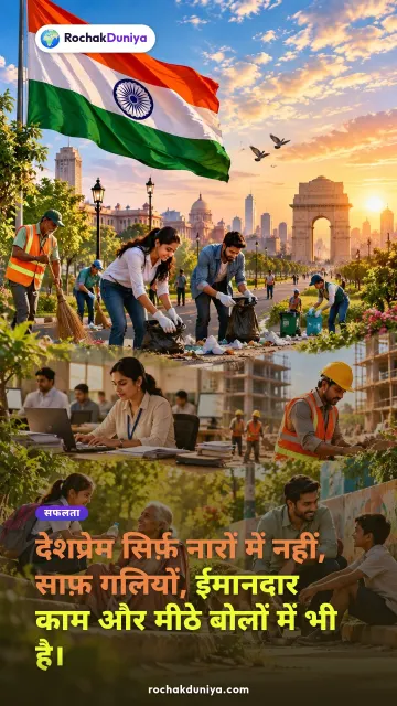 “देशप्रेम सिर्फ़ नारों में नहीं, साफ़ गलियों, ईमानदार काम और मीठे बोलों में भी है।” — रोचक दुनिया
