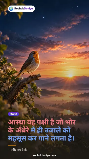 “आस्था वह पक्षी है जो भोर के अँधेरे में ही उजाले को महसूस कर गाने लगता है।” — रवींद्रनाथ टैगोर